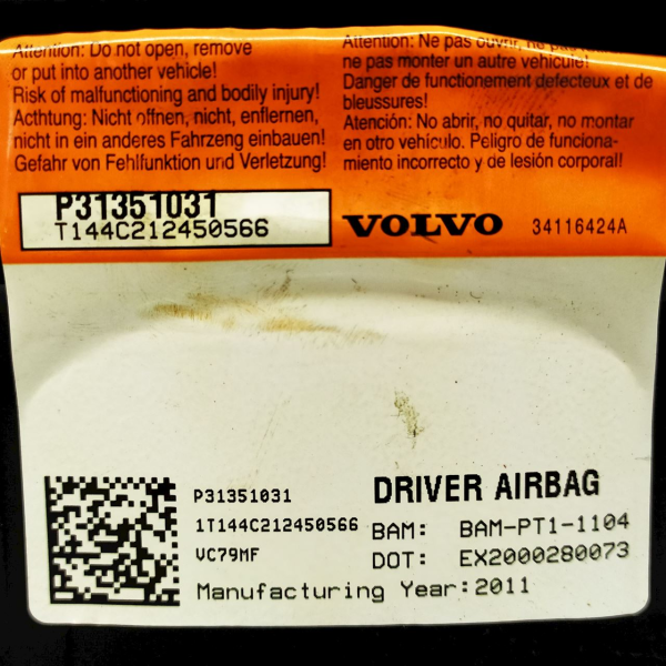 BOLSA AIRBAG VOLANTE VOLVO S60    130759