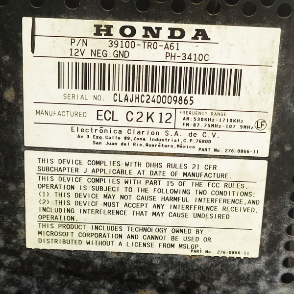 RADIO TOCA CD ORIGINAL HONDA CIVIC LXS 1.8 2013 138317