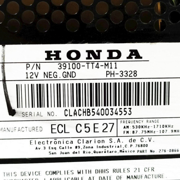 Rádio Automotivo Original Honda Civic Lxr  2016 99470