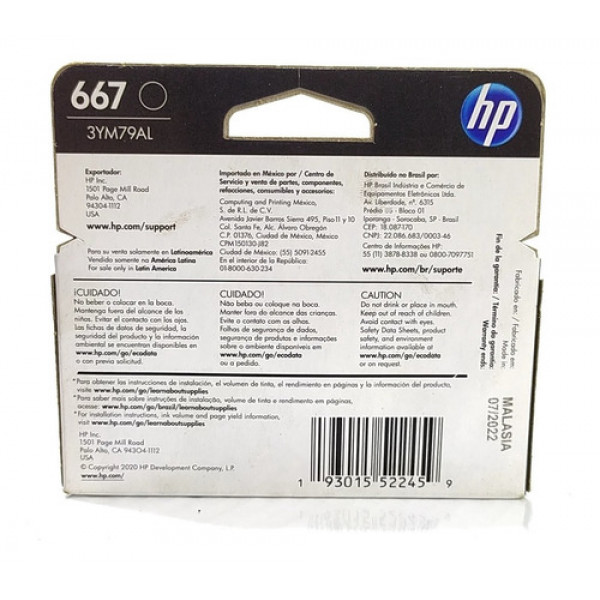 Cartucho Tinta Impressora Hp 667 3ym79al 56350